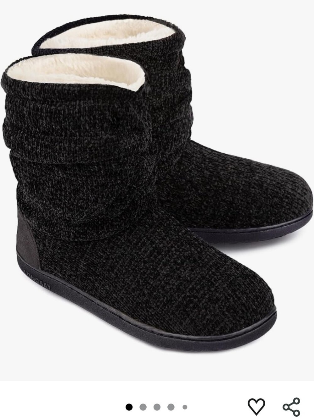 Women's Black Knit Fleece-Lined Slip-On Slipper Boots